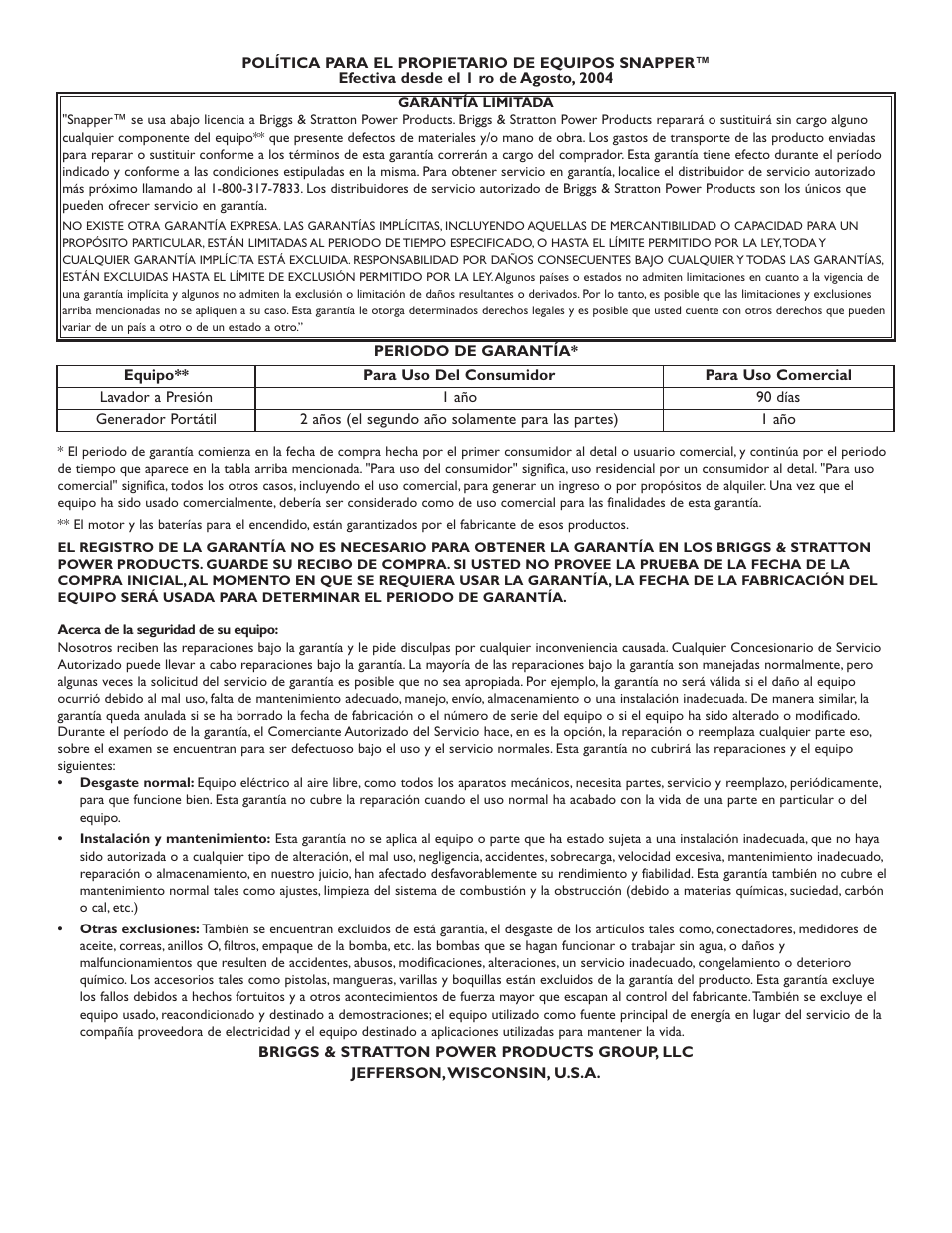 Briggs & Stratton 2650 PSI User Manual | Page 36 / 36