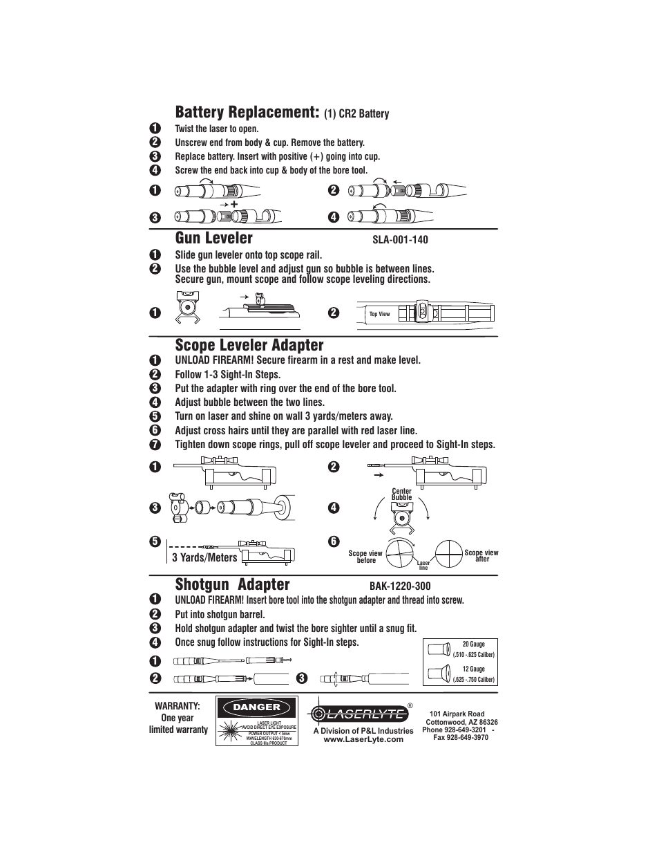 Shotgun adapter, Battery replacement, Scope leveler adapter gun leveler | LaserLyte LBS-HULK-140 - Low Rez Size User Manual | Page 2 / 2