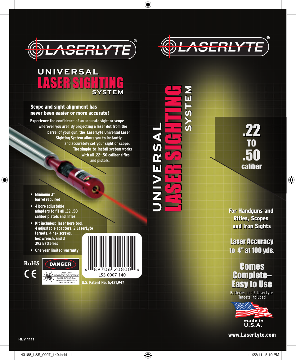 LaserLyte LSS-0007-140 - Low Rez Size User Manual | 2 pages