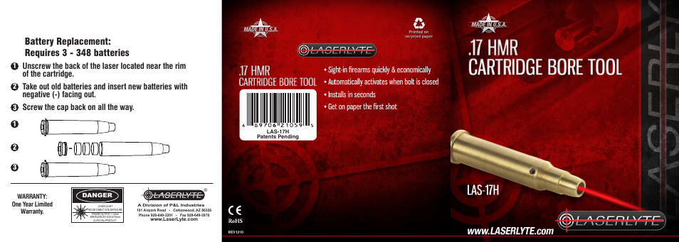 LaserLyte LAS-17H - Large Rez Size User Manual | 2 pages