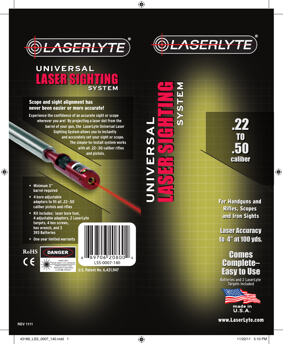 LaserLyte LSS-0007-140 - Large Rez Size User Manual | 2 pages