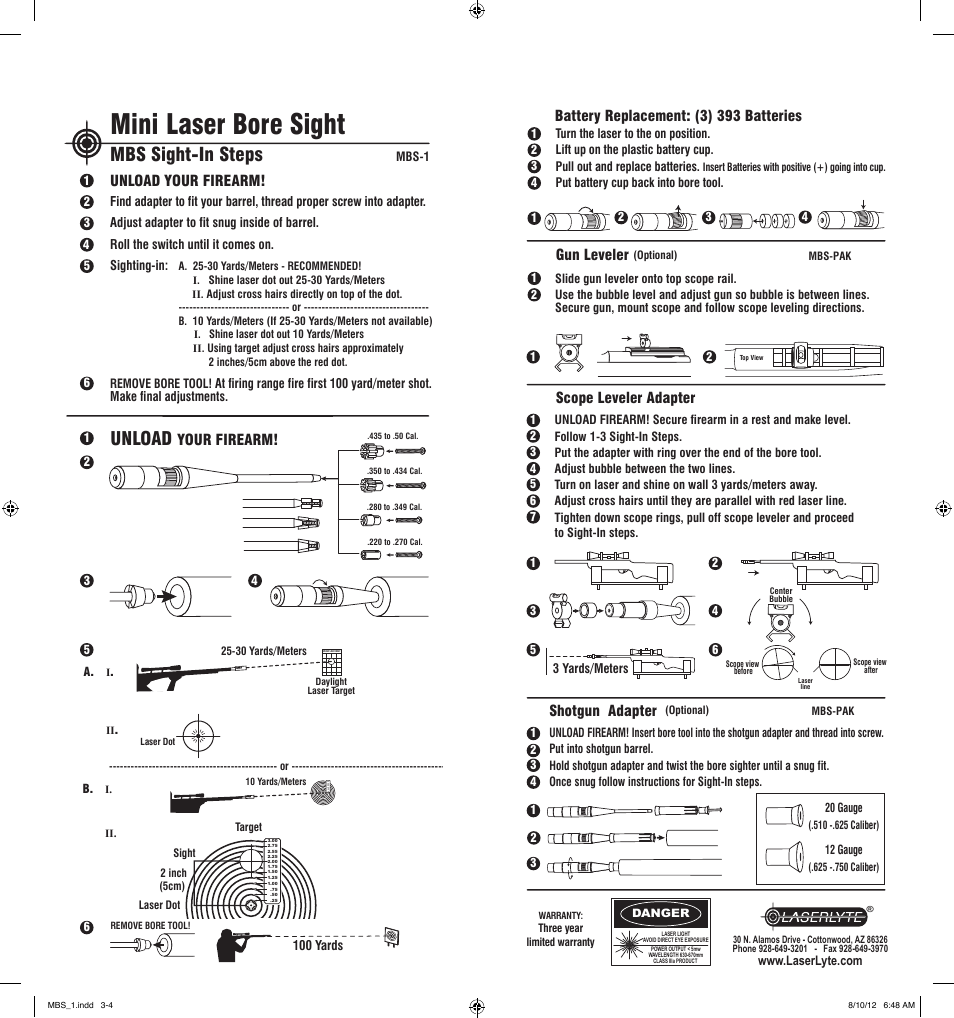 Mini laser bore sight, Mbs sight-in steps, Unload | Unload your firearm, Your firearm | LaserLyte MBS-1 - Large Rez Size User Manual | Page 2 / 2
