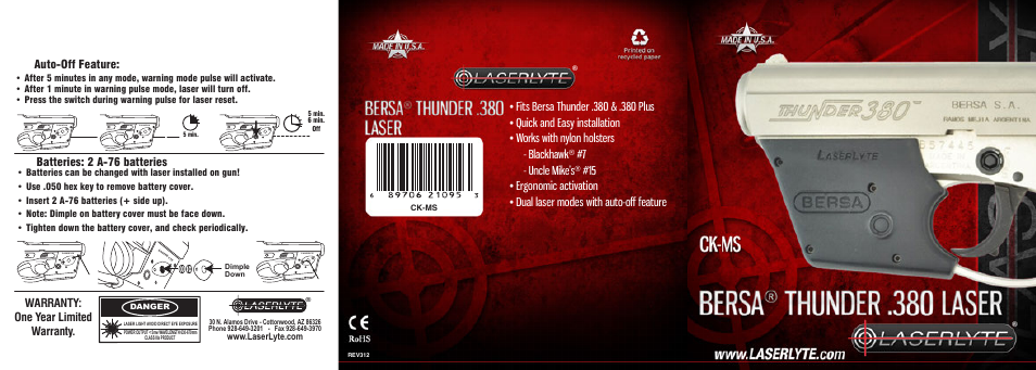 LaserLyte CK-MS - Low Rez Size User Manual | 2 pages