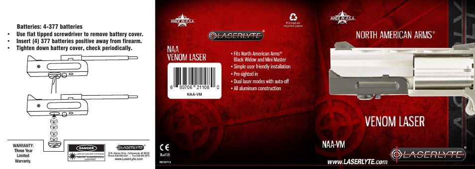 LaserLyte NAA-VM - Low Rez Size User Manual | 2 pages