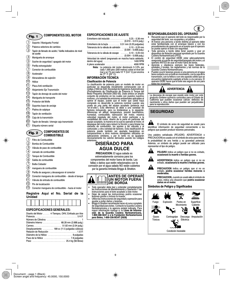 Diseñado para agua dulce, Seguridad | Briggs & Stratton AA0101 User Manual | Page 11 / 28