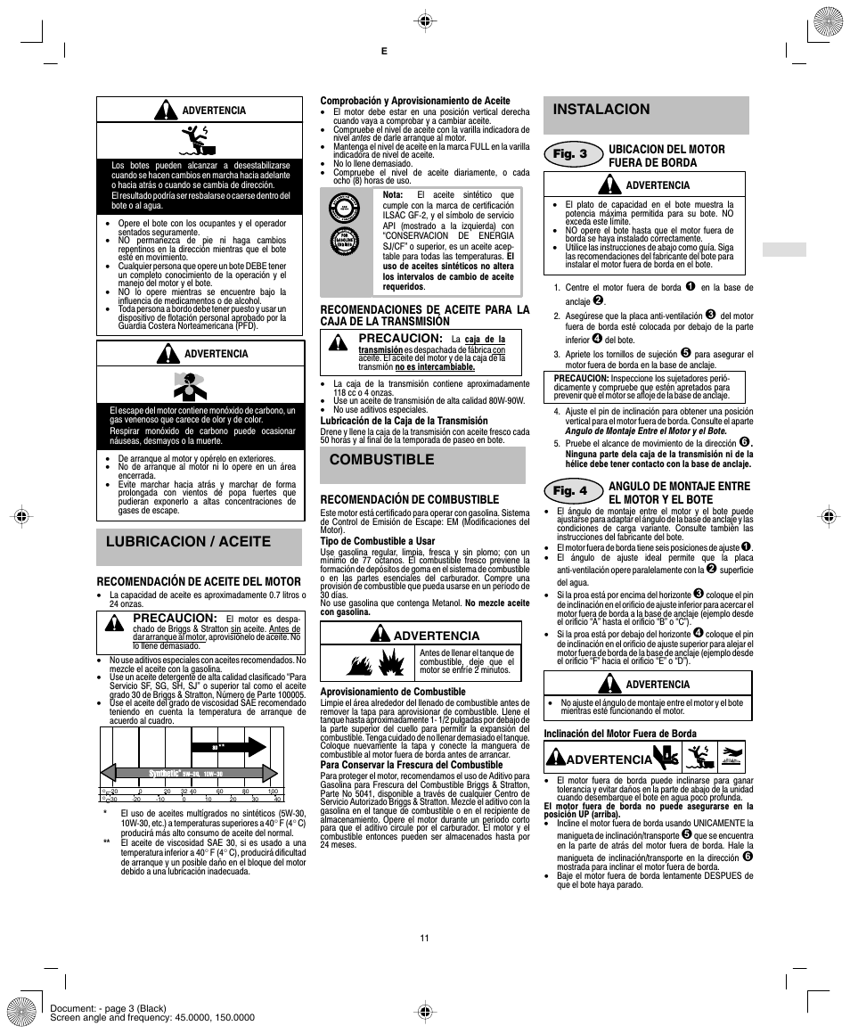 Lubricacion / aceite, Combustible, Instalacion | Briggs & Stratton AA0101 User Manual | Page 13 / 28