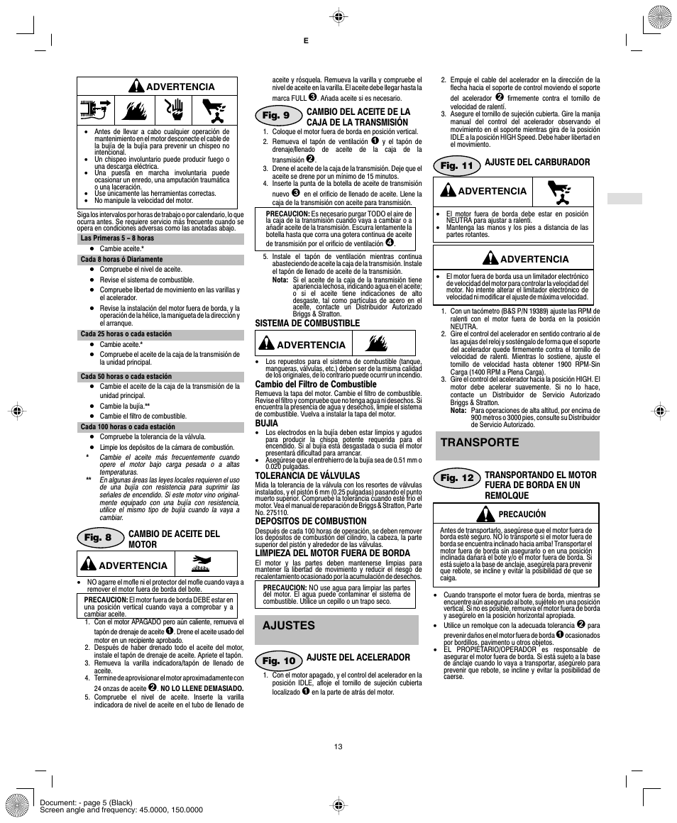 Ajustes, Transporte | Briggs & Stratton AA0101 User Manual | Page 15 / 28