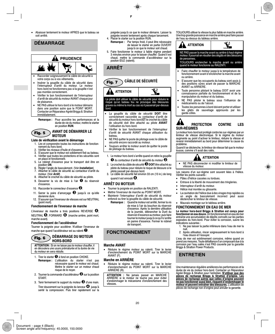 Démarrage, Arrêt, Fonctionnement | Entretien | Briggs & Stratton AA0101 User Manual | Page 22 / 28