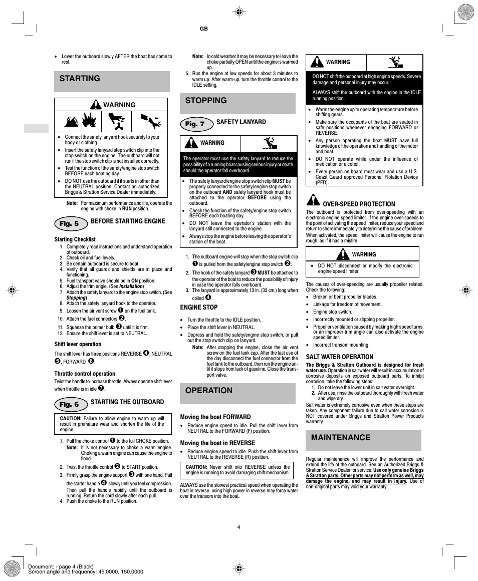 Starting, Stopping, Operation | Maintenance | Briggs & Stratton AA0101 User Manual | Page 6 / 28