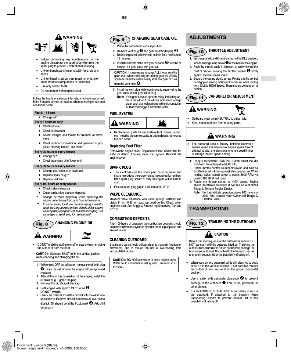 Adjustments, Transporting | Briggs & Stratton AA0101 User Manual | Page 7 / 28