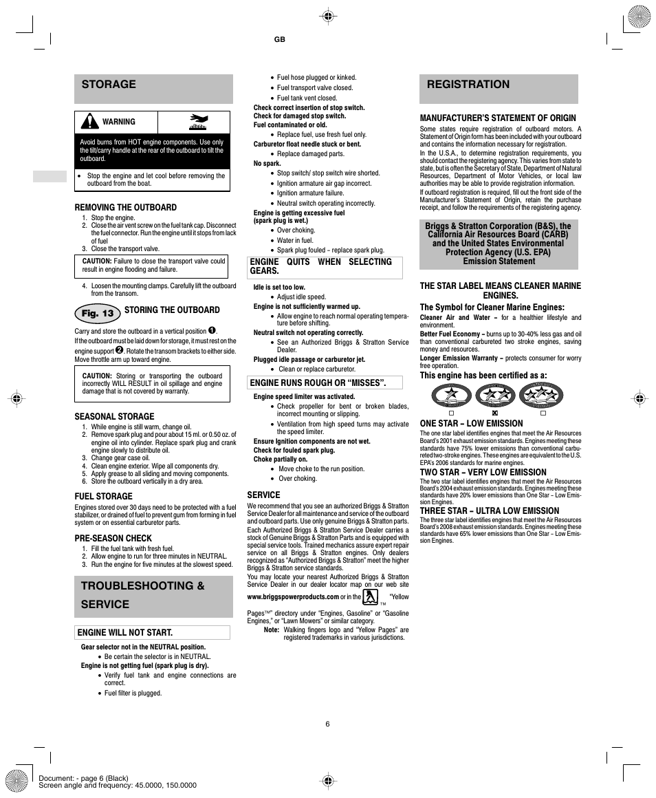 Storage, Troubleshooting & service, Registration | Briggs & Stratton AA0101 User Manual | Page 8 / 28