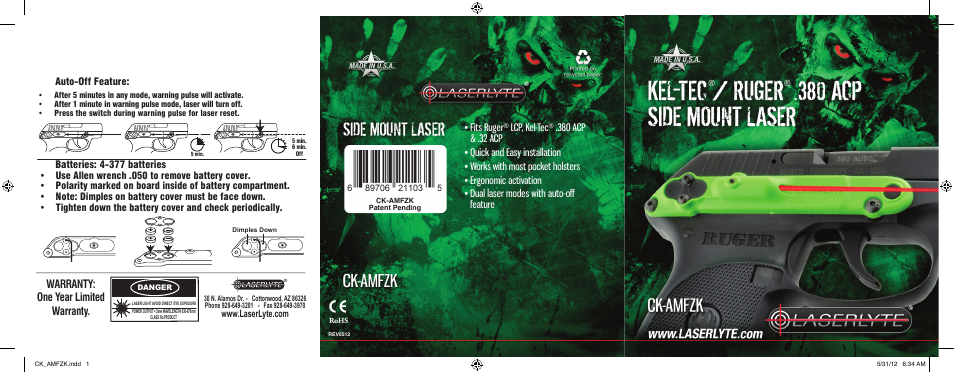 LaserLyte CK-AMFZK - Large Rez Size User Manual | 2 pages