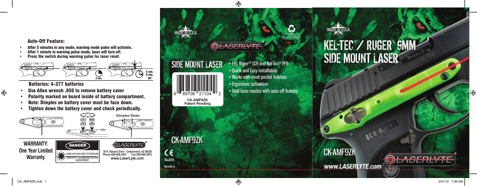 LaserLyte CK-AMF9ZK - Large Rez Size User Manual | 2 pages