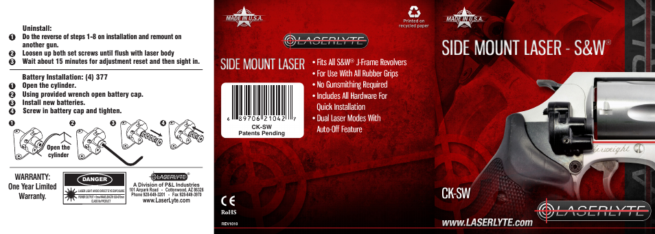 LaserLyte CK-SW Programmable - Large Rez Size User Manual | 2 pages