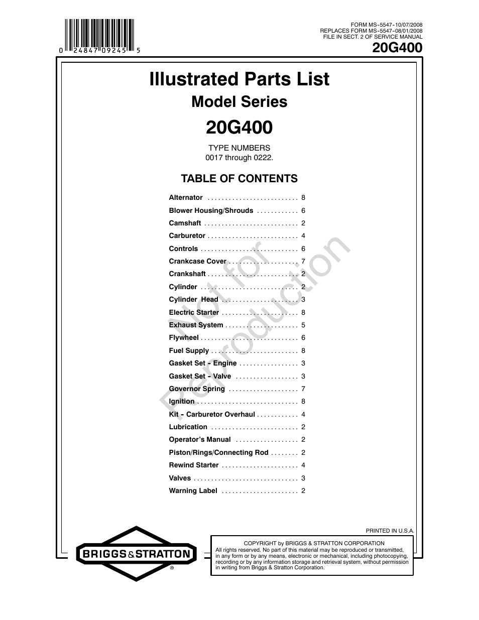 Briggs & Stratton MS-5547 User Manual | 12 pages