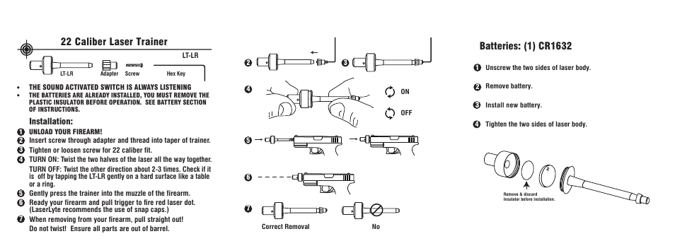 22 caliber laser trainer, Installation | LaserLyte LT-LR - Low Rez Size User Manual | Page 2 / 2