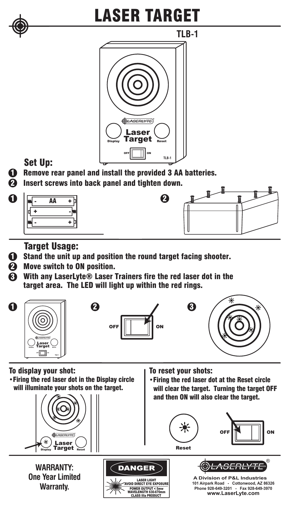 LaserLyte TLB-1 v.1 - Low Rez Size User Manual | 1 page