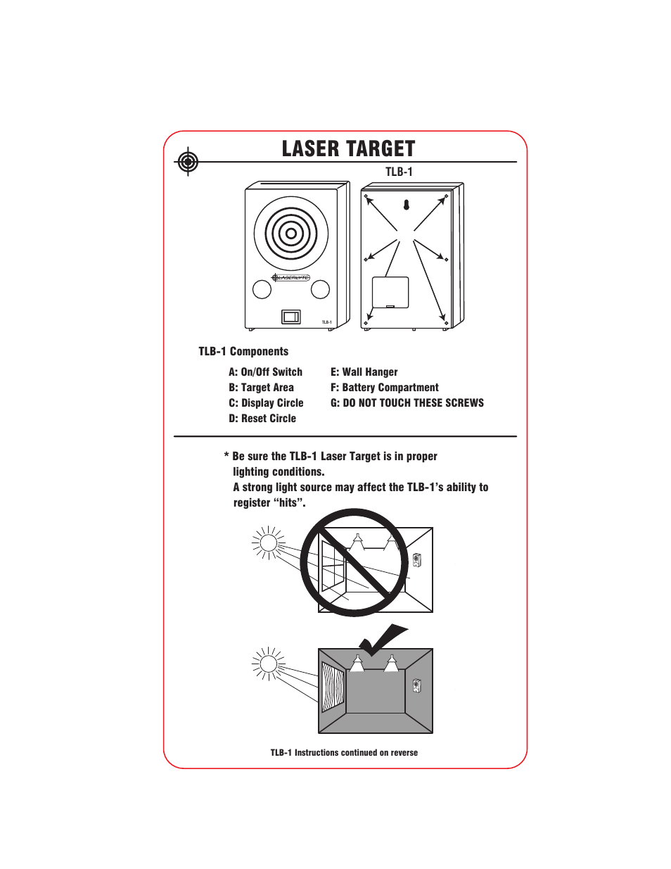 LaserLyte TLB-1 v.2 - Low Rez Size User Manual | 2 pages