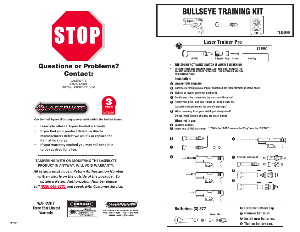 LaserLyte TLB-BEK - Low Rez Size User Manual | 2 pages