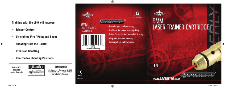 LaserLyte LT-9 - Large Rez Size User Manual | 2 pages