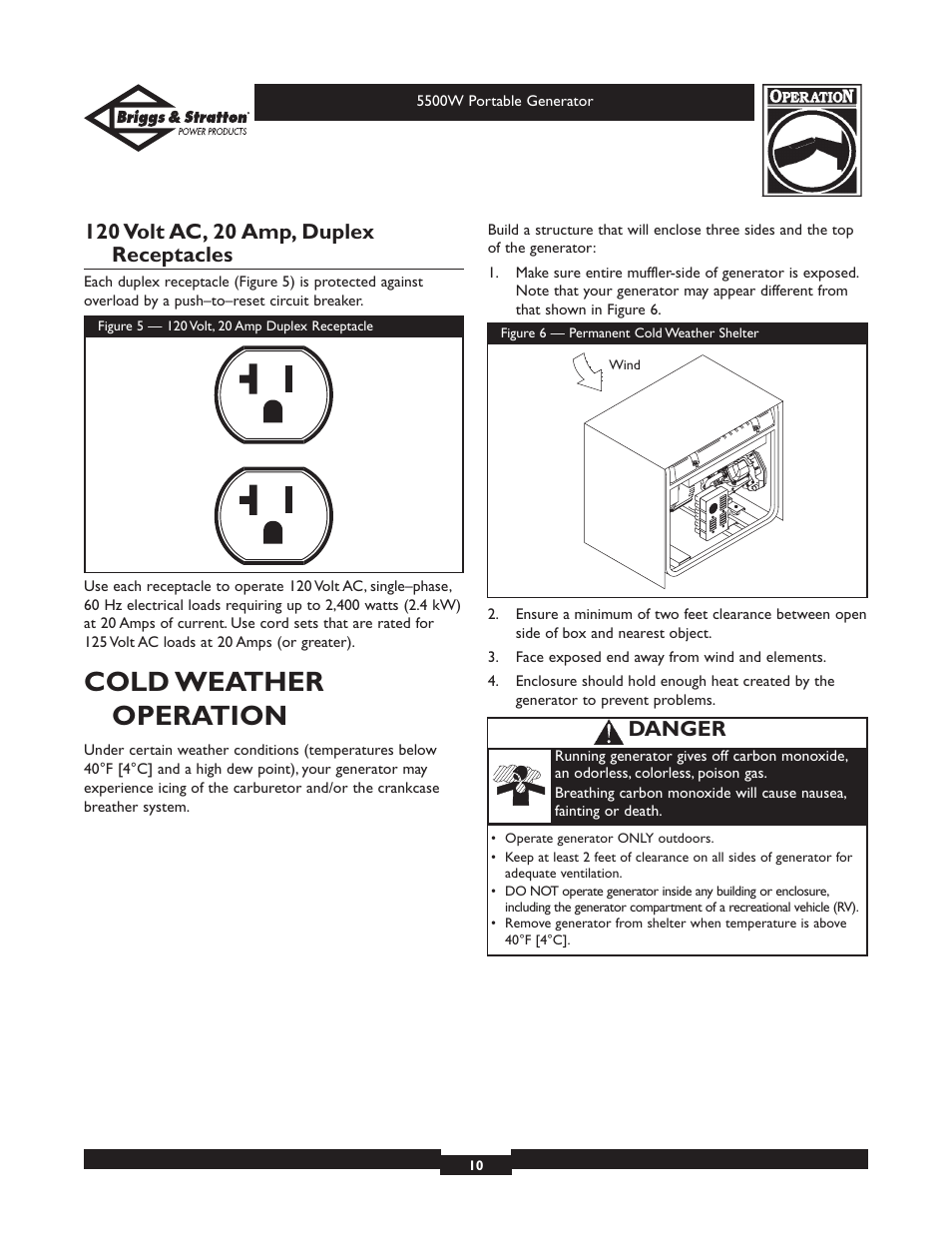 Cold weather operation, Danger | Briggs & Stratton Elite Series 30209 User Manual | Page 10 / 36