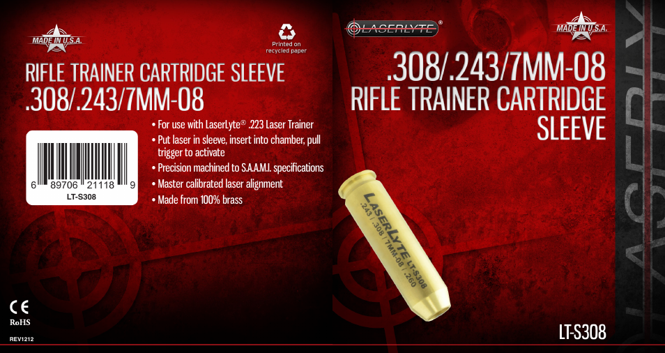 LaserLyte LT-S308 - Large Rez Size User Manual | 2 pages