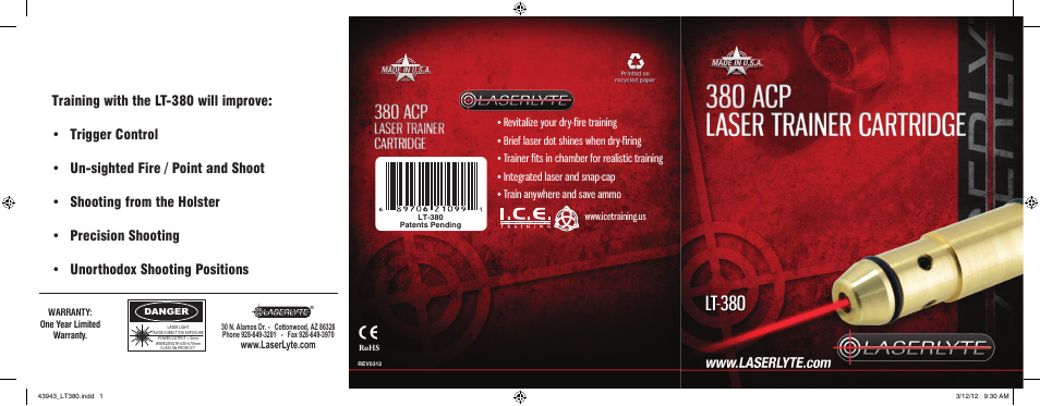 LaserLyte LT-380 - Large Rez Size User Manual | 2 pages