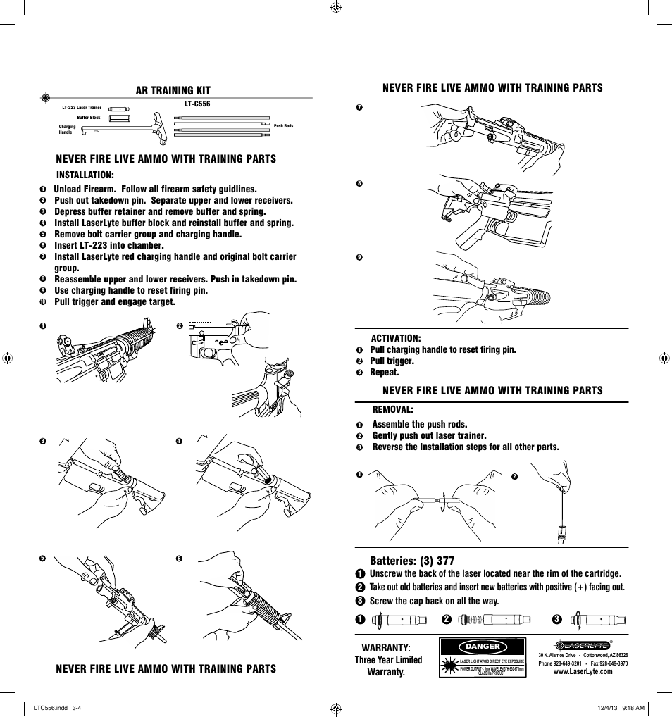 Batteries: (3) 377 | LaserLyte LT-C556 - Large Rez Size User Manual | Page 2 / 2