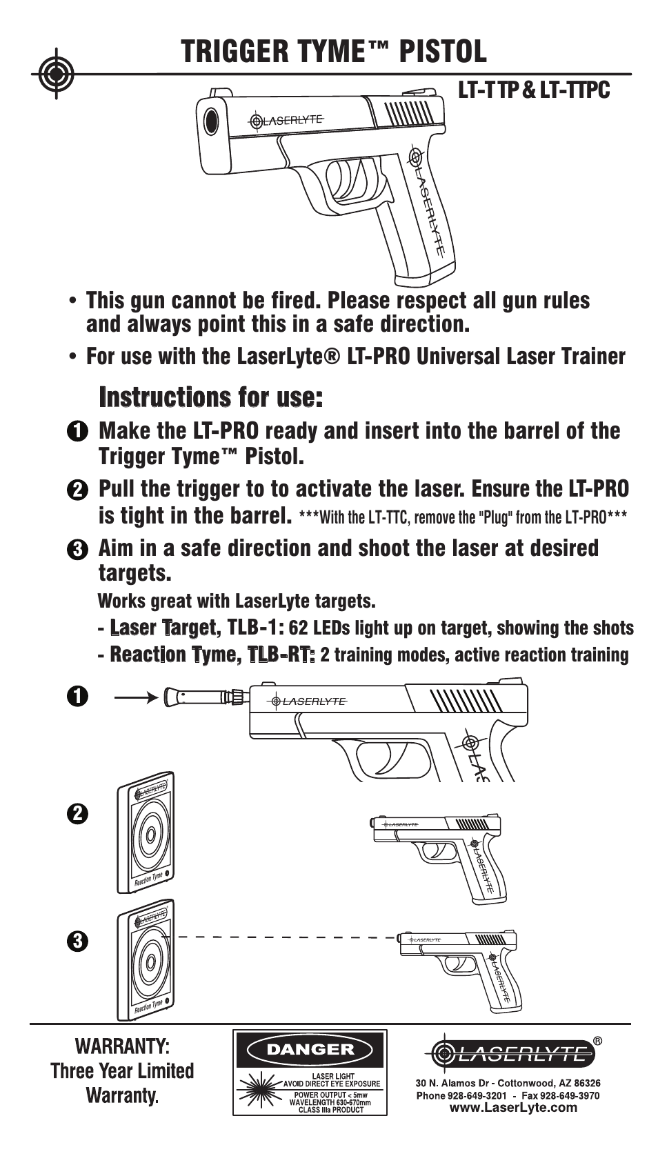 LaserLyte LT-TTP & LT-TTPC - Large Rez Size User Manual | 2 pages
