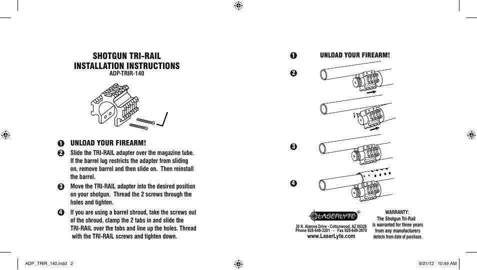 Shotgun tri-rail installation instructions | LaserLyte ADP-TRIR-140 - Low Rez Size User Manual | Page 2 / 2