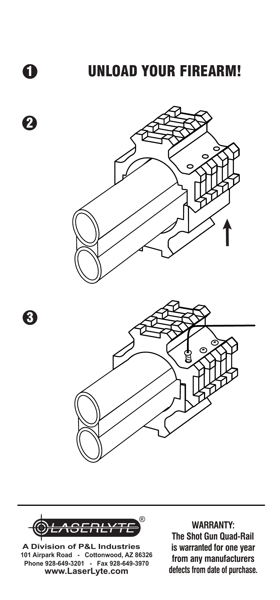 Installation, Double barrel shotgun quad-rail, Adp-zk | Unload your firearm | LaserLyte ADP-ZK - Low Rez Size User Manual | Page 4 / 4