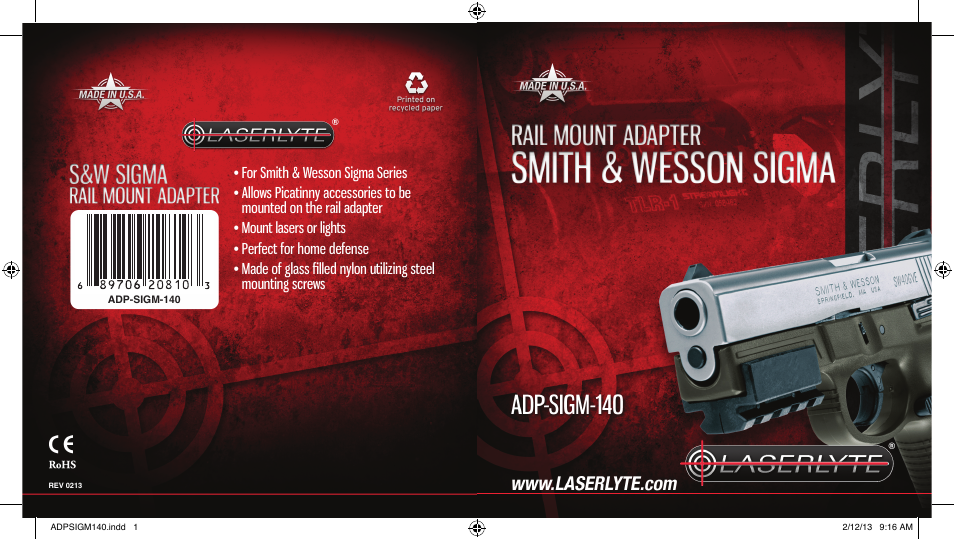 LaserLyte ADP-SIGM-140 - Large Rez Size User Manual | 2 pages