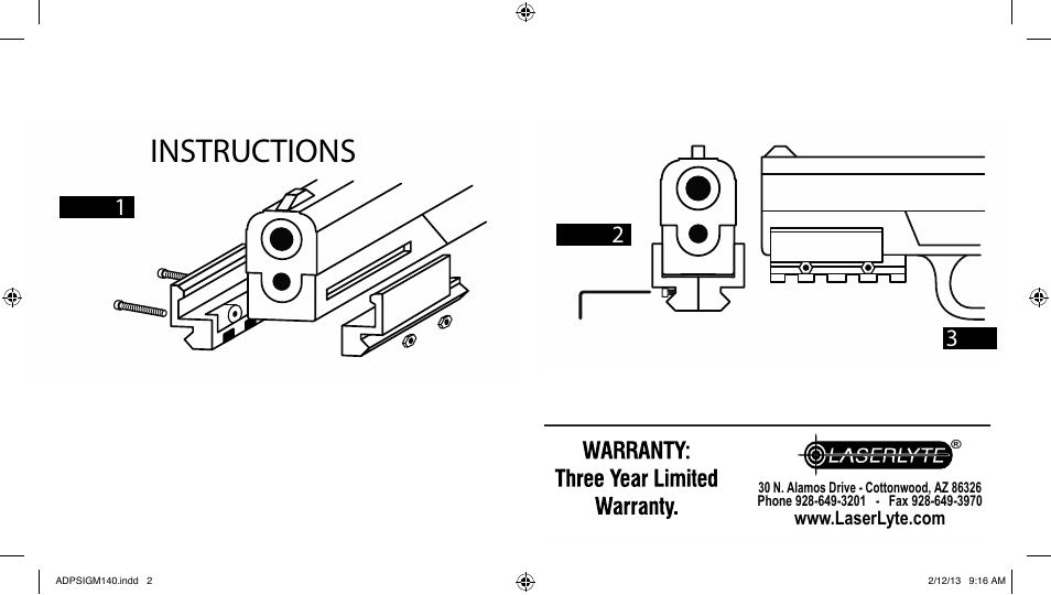 Instructions | LaserLyte ADP-SIGM-140 - Large Rez Size User Manual | Page 2 / 2