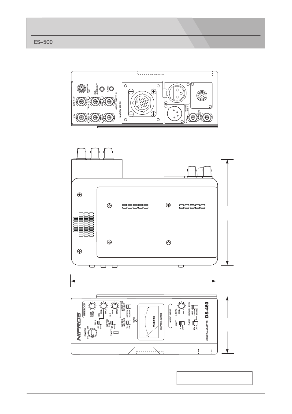 Pdf 460, Outside view and dimensions, Camera adaptor des−500 | Outside dimension (unit: mm), Ds-460 | Nipros ES-500 Operating Instruction User Manual | Page 50 / 56