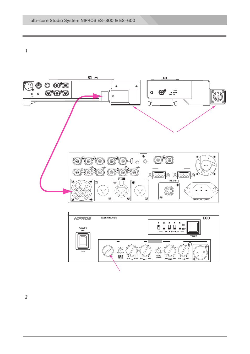 Pin multi-cable connection, Pin), Pin) es-600 | Rear) camera connector(26-pin), Es-300, 23 26ピンカメラケーブルの接続, 26 ピンケーブルでカメラアダプタとベースステーションとを接続します, Cable select switch | Nipros ES-600 Operating Instruction User Manual | Page 23 / 54