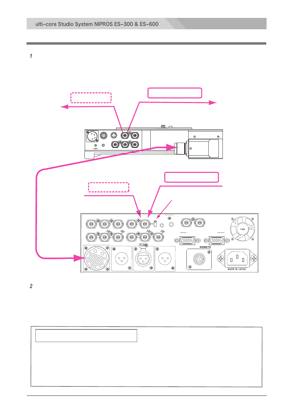 Aux composite video signal connection, Connect the aux (video out/tc in) connector to, Es-600 | Nipros ES-600 Operating Instruction User Manual | Page 28 / 54
