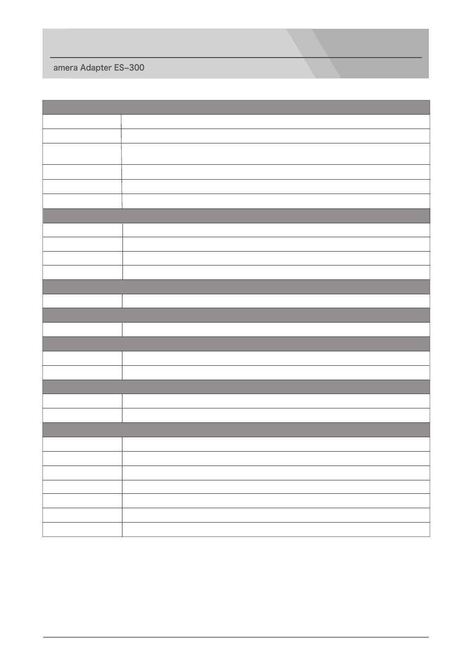 Speciﬁcations, Camera adapter es−300 | Nipros ES-600 Operating Instruction User Manual | Page 49 / 54