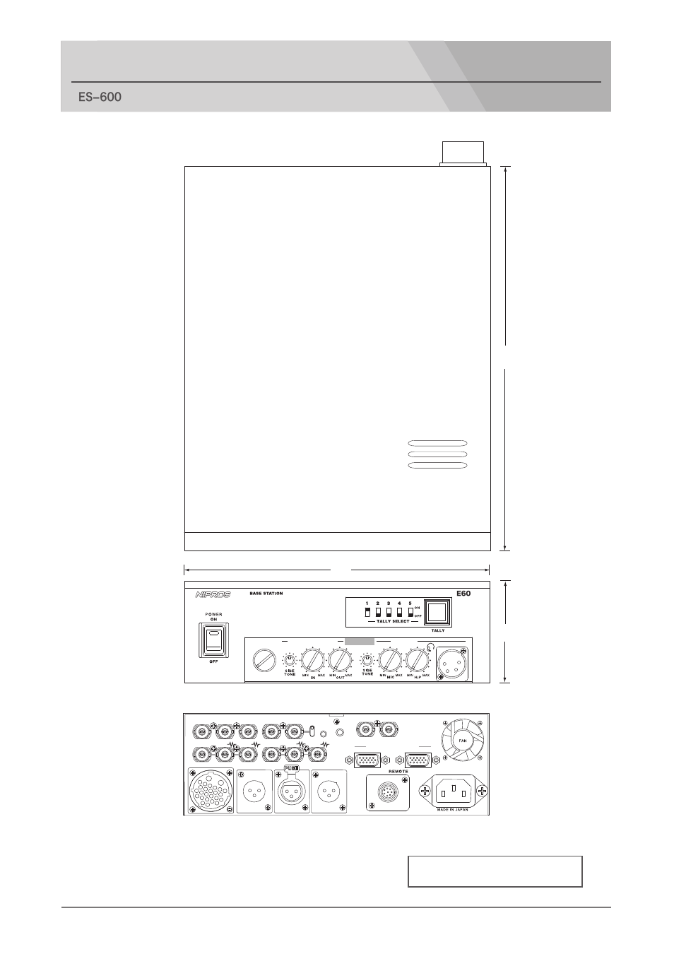 Outside view and dimensions, Base station es−600, Outside dimension (unit: mm) | Nipros ES-600 Operating Instruction User Manual | Page 50 / 54