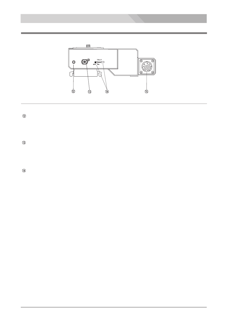 Rear panel, Tally indicator and on/off switch, Audio in connector(φ 3.5 stereo mini jack) | Tc out connector (bnc) | Nipros ES-600 Operating Instruction User Manual | Page 6 / 54