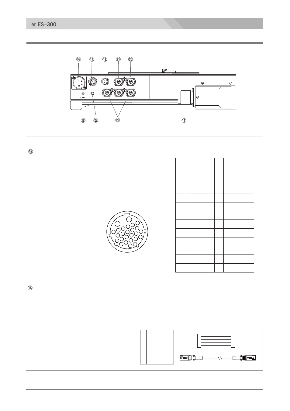 Connector panel, Camera connector (26-pin, male), Intercom headset connector (xlr 4-pin, male) | Camera adapter es−300, Pin connector (male) pin assignment | Nipros ES-600 Operating Instruction User Manual | Page 7 / 54