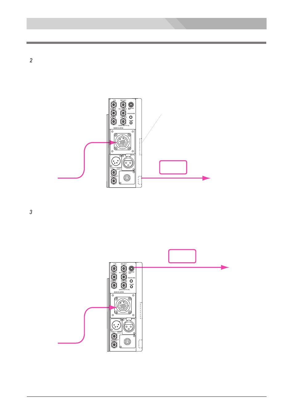 Power supply connection, Dc 12v, Es-500p | 26 dc電源の接続, カメラへ、dc 12v 電源は v シューバッテリーアダプターから供給されています, Es-600p 接続方法, 6 ピンケーブル (vc-450 | Nipros ES-600P User Manual | Page 26 / 35