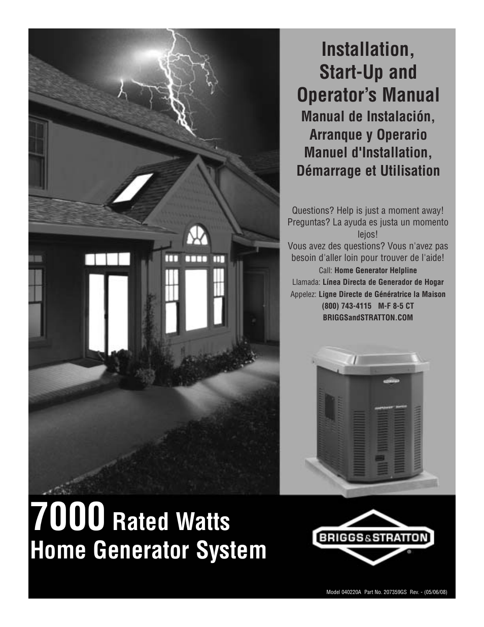 Briggs & Stratton 7000 RATED WATTS 040220A User Manual | 80 pages