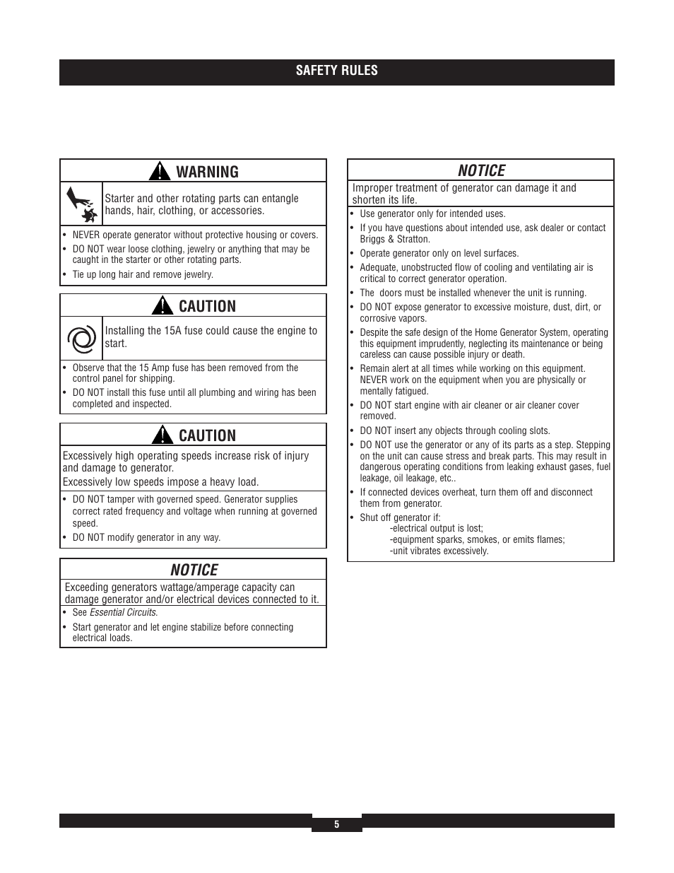Caution, Warning, Notice | Briggs & Stratton 7000 RATED WATTS 040220A User Manual | Page 5 / 80
