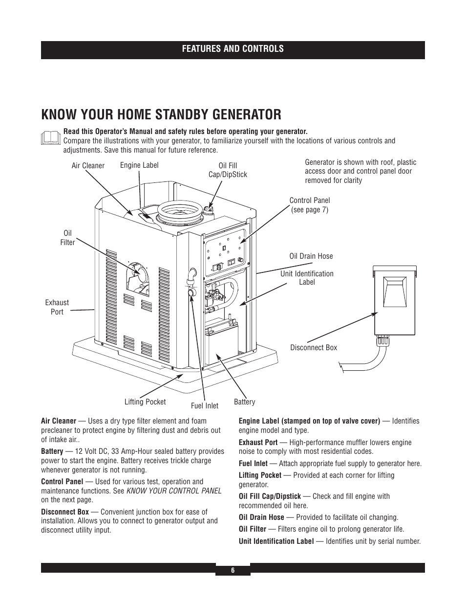 Access door, And access door, Know your home standby generator | Briggs & Stratton 7000 RATED WATTS 040220A User Manual | Page 6 / 80