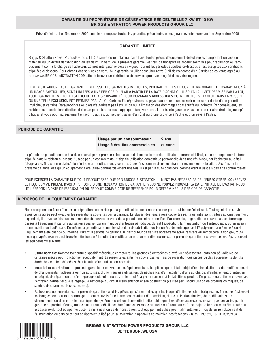 Briggs & Stratton 7000 RATED WATTS 040220A User Manual | Page 80 / 80