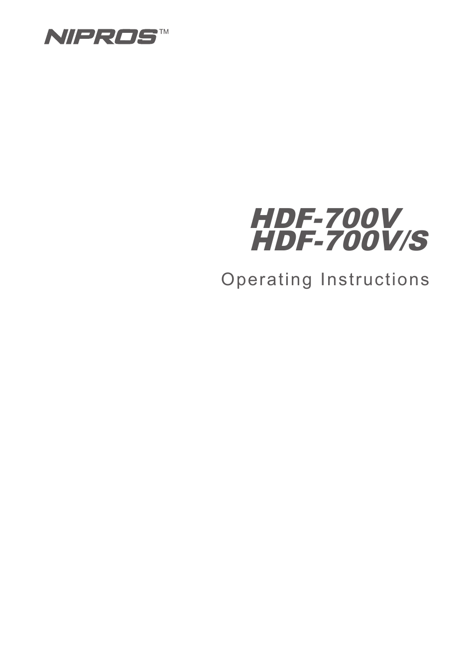 Nipros HDF-700V User Manual | 41 pages