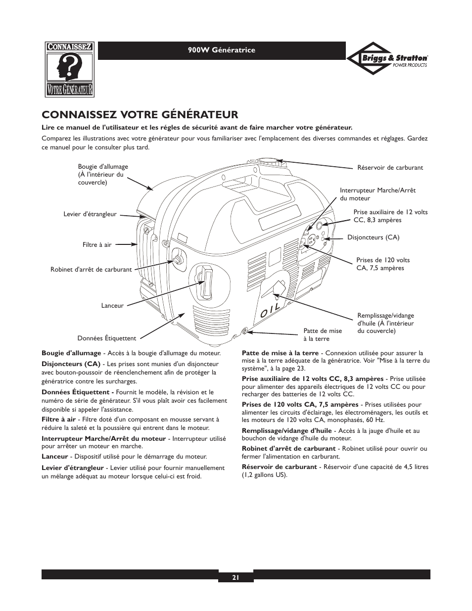 Connaissez votre générateur | Briggs & Stratton Elite 01532-3 User Manual | Page 21 / 48