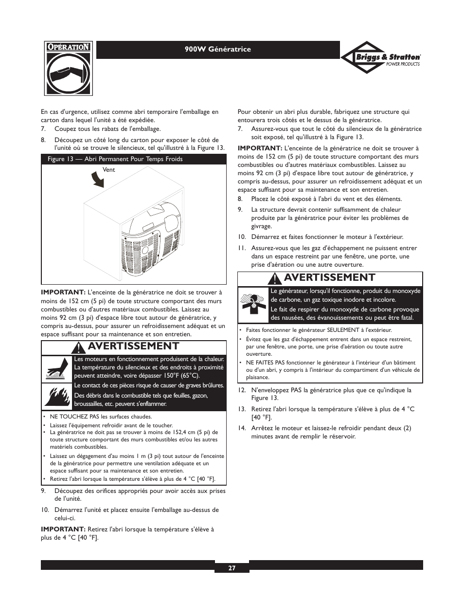 Avertissement | Briggs & Stratton Elite 01532-3 User Manual | Page 27 / 48