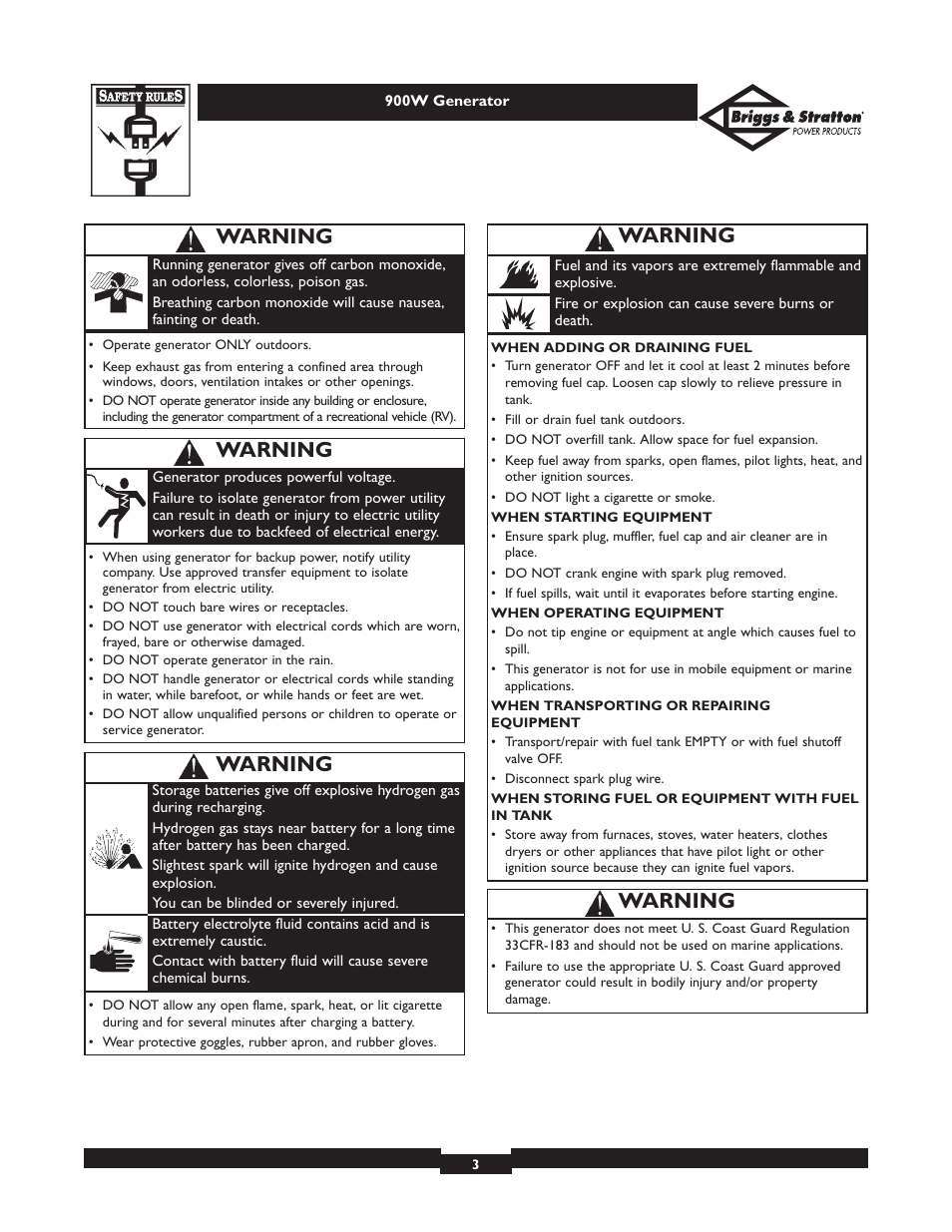 Warning | Briggs & Stratton Elite 01532-3 User Manual | Page 3 / 48