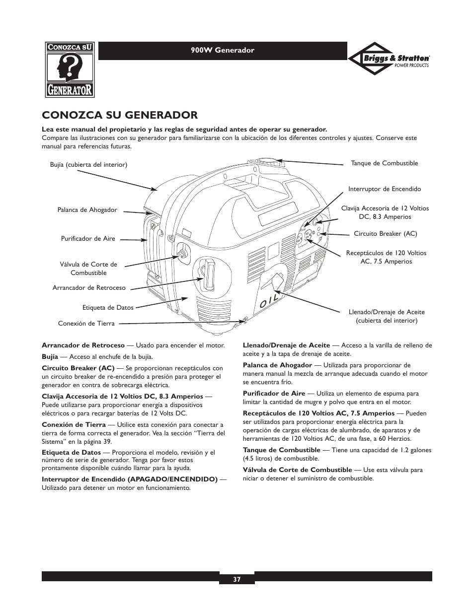 Conozca su generador | Briggs & Stratton Elite 01532-3 User Manual | Page 37 / 48